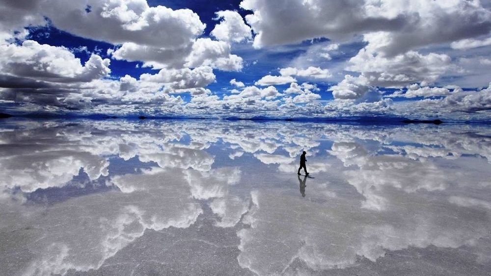 Uyuni Salt Flats reflecting the sky in Bolivia